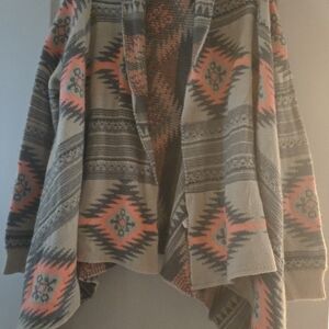 Dreamers Orange and Gray Cardigan with Geometric Pattern